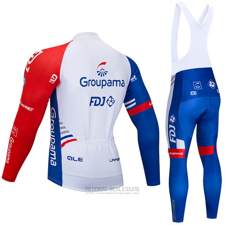 2018 Fahrradbekleidung Groupama FDJ Wei Blau Rot Trikot Langarm und Tragerhose - zum Schließen ins Bild klicken